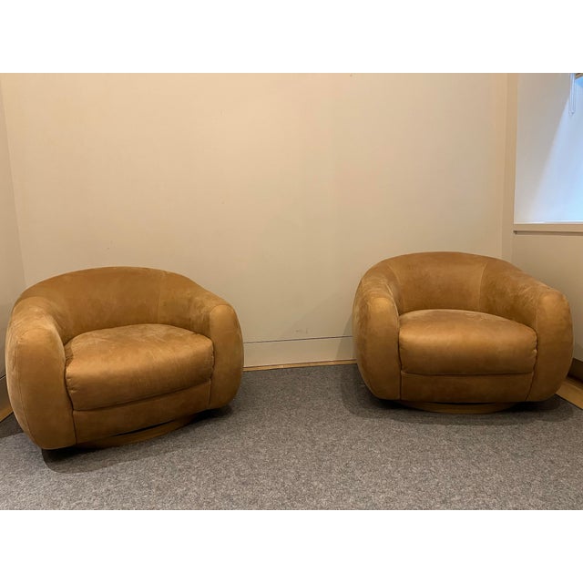 Cb2 Laszlo Leather Swivel Chair For Sale - Image 11 of 12