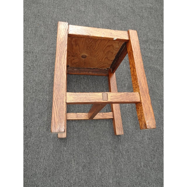 Brown Vintage French Country Mission Style Brown Stool Bench For Sale - Image 8 of 13