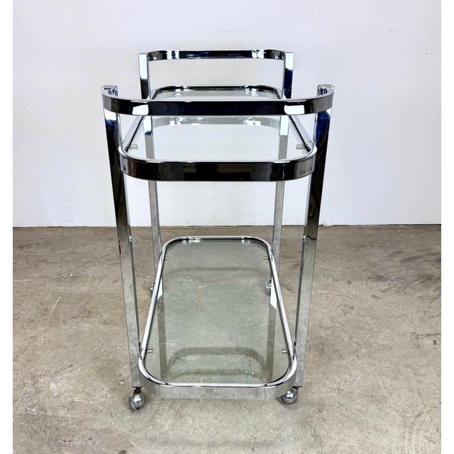 1970’s Polished Chrome & Glass Milo Baughman Two-Tier Tea / Bar Cart For Sale - Image 11 of 12