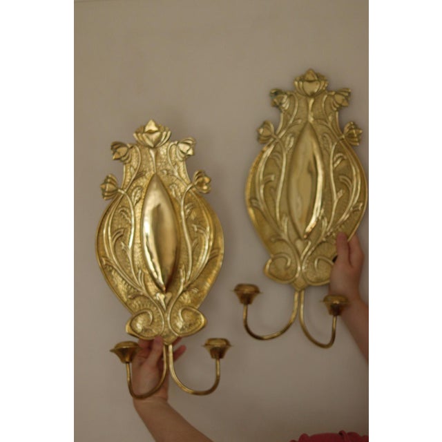 Swedish Art Nouveau Style Brass Double Arm Sconces, Set of 2 For Sale - Image 17 of 17