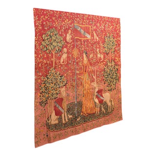 Large Vintage Wall Tapestry, Belgian, Needlepoint, Lady & the Unicorn, Woven Art For Sale
