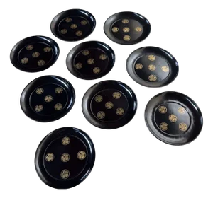 Lacquer Serving Plates with Gold Floral Kamon, 1900s, Set of 9