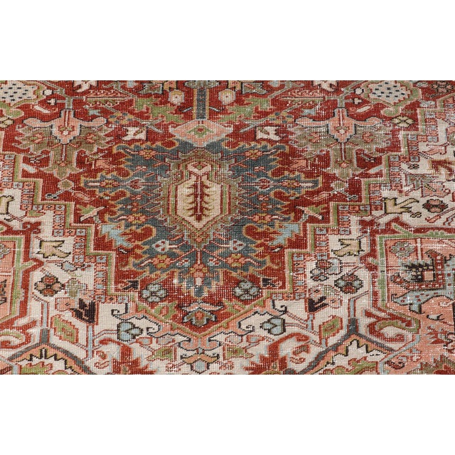 Ivory Persian Heriz Rug With Rich Color Palette and Intricate Design For Sale - Image 8 of 10