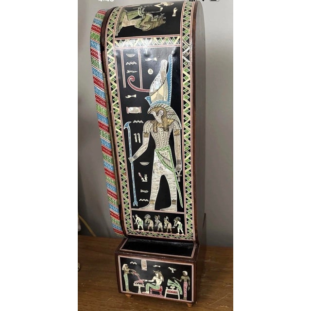 Paint Egyptian Revival 1920s Mother of Pearl Inlay Table Top Jewelry Box For Sale - Image 7 of 12
