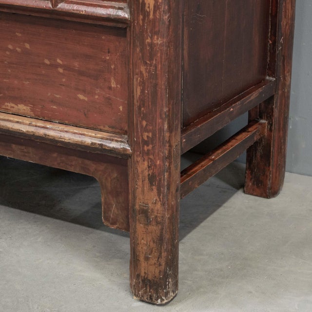 Red Antique Chinese Red Lacquer 2 Door Wine Cabinet For Sale - Image 8 of 10