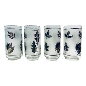 Vintage Libbey Frosted Silver Leaf Highball Water Glasses - Set of 4