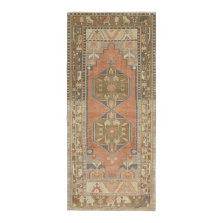 Vintage Turkish Hand-Knotted Wool Cotton Orange Runner Rug For Sale