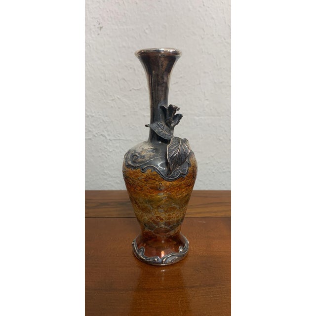 Beautiful vintage King Salomon silver overlay art glass bud vase, Made in Israel. This elegant handcrafted vase features a...