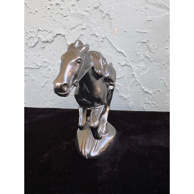 Vintage 1930s–50s Cast Metal Racehorse & Jockey Hood Ornament – Chromed Radiator Mascot For Sale - Image 4 of 8