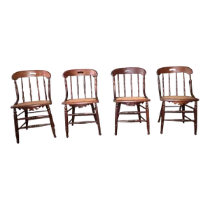 Early 20th Century Antique Victorian Style Walnut Cane Seat Side Chairs - Set of 4