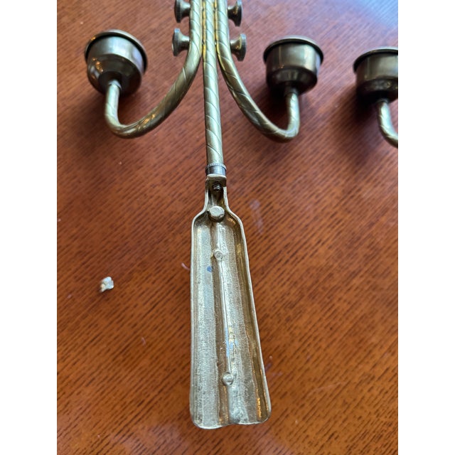 Traditional Pair of Vintage French Regency Solid Brass Double Arm Wall Sconces, 20” For Sale - Image 3 of 9