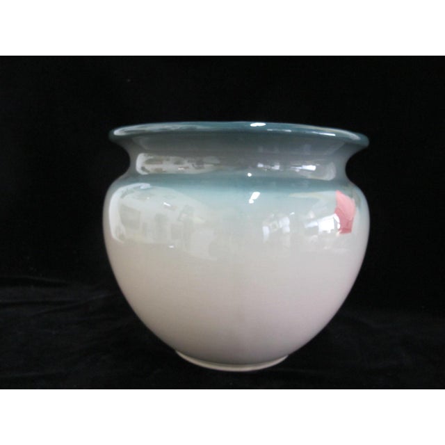 Weller Large Eocean Art Pottery Green With Pink Flower Vase Jardiniere Planter For Sale In Portland, OR - Image 6 of 7