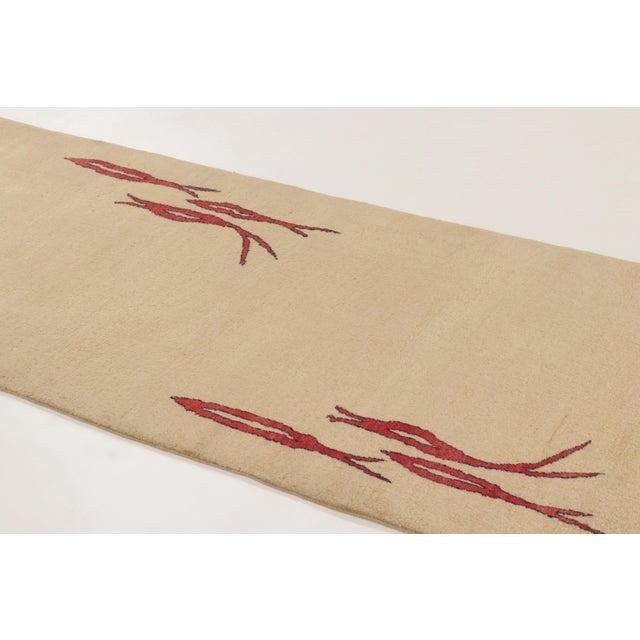 Rug & Kilim Vintage Modernist Art Deco Runner With Pairs of Red Stylized Fishes - Rug & Kilim For Sale - Image 4 of 10