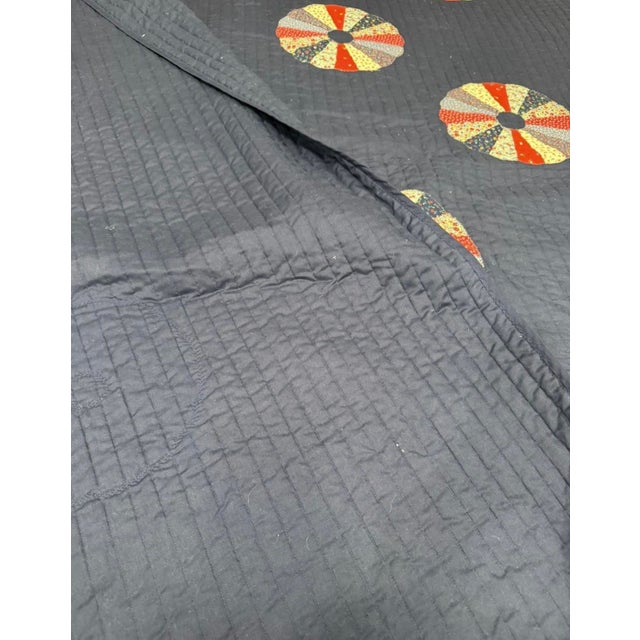 Vintage Handmade Quilt With Dresden Plate Blocks Navy 109x85” King For Sale - Image 4 of 4