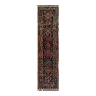 Vintage Extra-Long Runner Rug in Blue With Geometric Medallions - Rug & Kilim For Sale