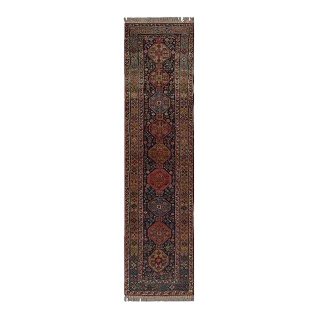 Vintage Extra-Long Runner Rug in Blue With Geometric Medallions - Rug & Kilim For Sale