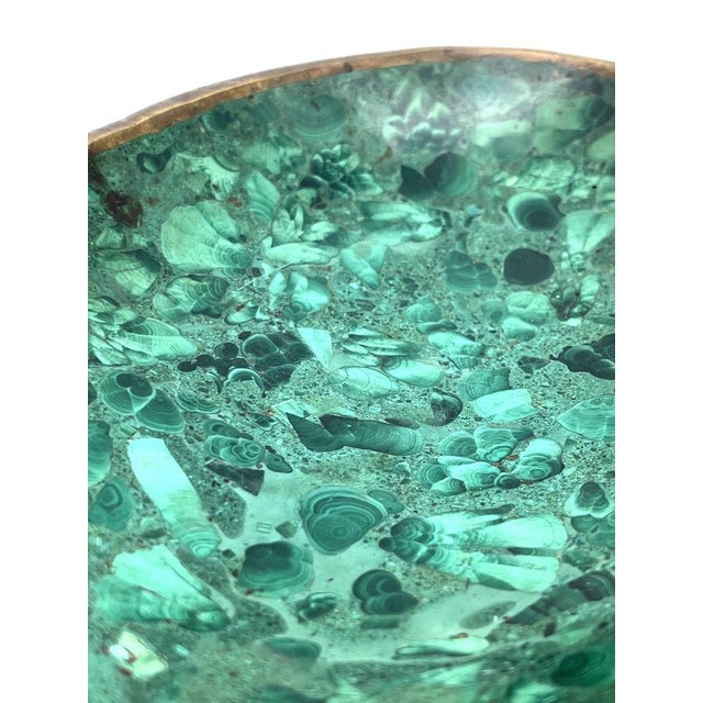 Large Vintage Malachite and Brass Bowl, 1970s For Sale - Image 11 of 13