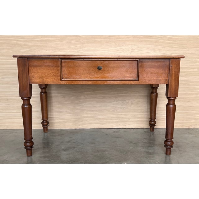 1920s 20th French Louis XV Style Walnut Desk or Library Table With Drawer For Sale - Image 5 of 12