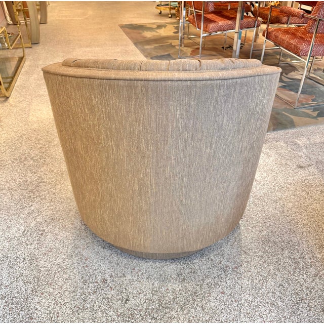 1980's Ruched Back Swivel Barrel Chair For Sale In New York - Image 6 of 12