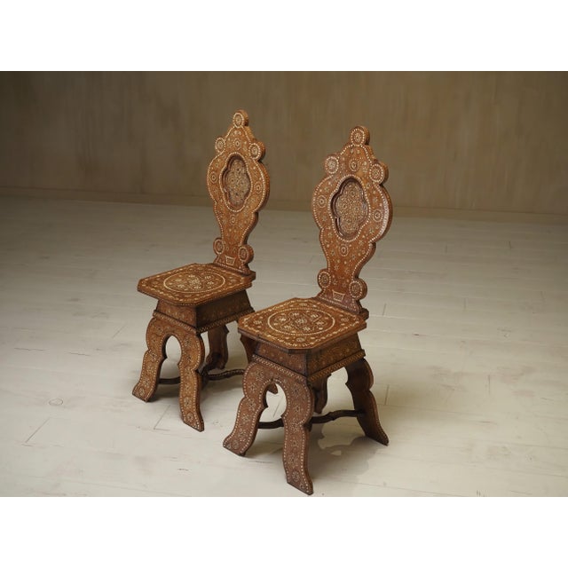 Antique North Italian Geometric Sgabello Hall Chairs, 1800s, Set of 2 For Sale - Image 9 of 13