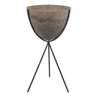 Mid Century Modern Planter Kimball Bullet Round Atomic Plant Stand Brown MCM For Sale