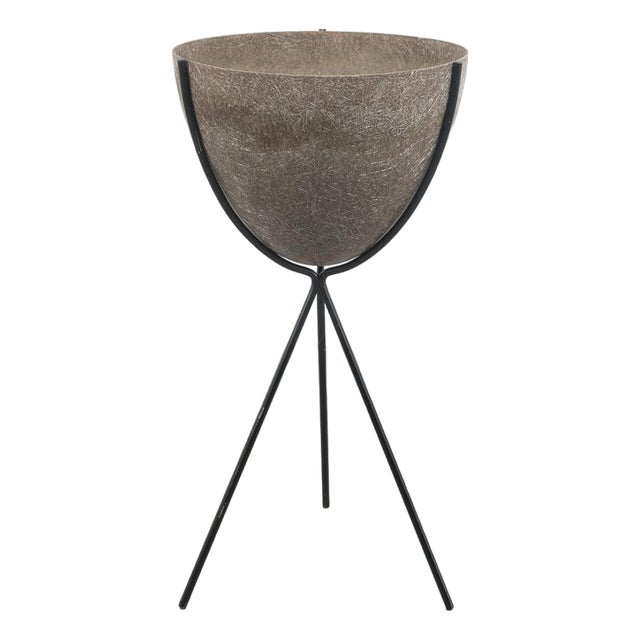 Mid Century Modern Planter Kimball Bullet Round Atomic Plant Stand Brown MCM For Sale