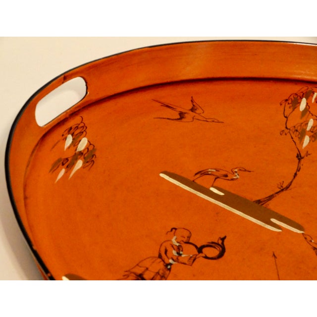 Antique French Hand Painted Chinoiserie Serving Tray For Sale - Image 4 of 17
