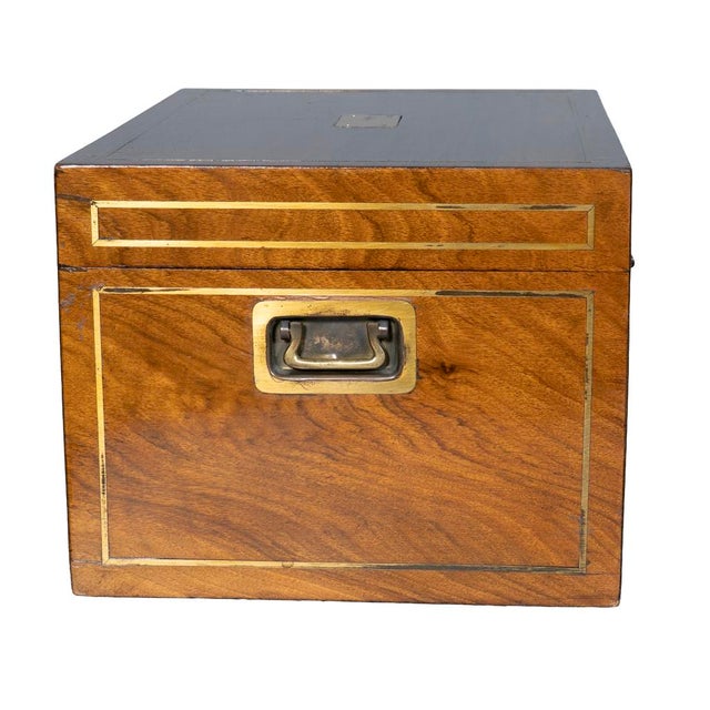 Benson & Hedges Campaign Style Walnut and Brass Inlaid Humidor For Sale - Image 4 of 9