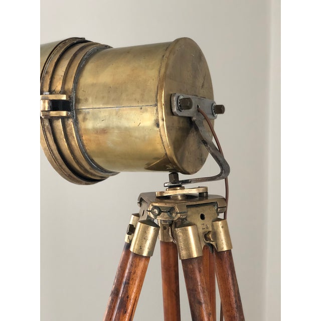 Antique Industrial Brass Floor Lamp on Surveyor Tripod, Early 20th Century For Sale - Image 4 of 11