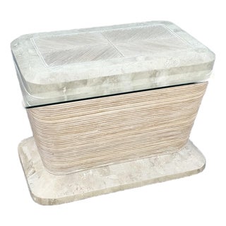 Postmodern Tessellated Stone Penciled Glass Top Coffee Table For Sale