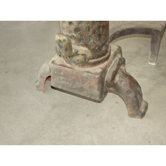 Vintage Spanish Revival Hammered Iron Three Piece Andirons Fireplace Accessorie For Sale - Image 10 of 15
