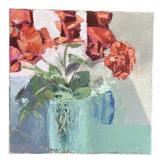 Framed Original Contemporary Floral Still Life Oil Painting on Canvas For Sale