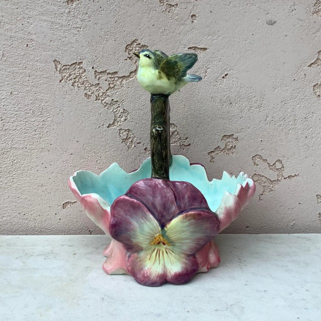 French Majolica Triple Vase Vase Jerome Massier Circa 1900 For Sale - Image 9 of 11