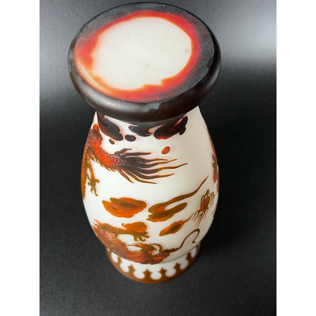 Glass Stunning 15.5" Vintage Gallé Style Cameo Art Glass Imperial Dragon Vase For Sale - Image 7 of 7