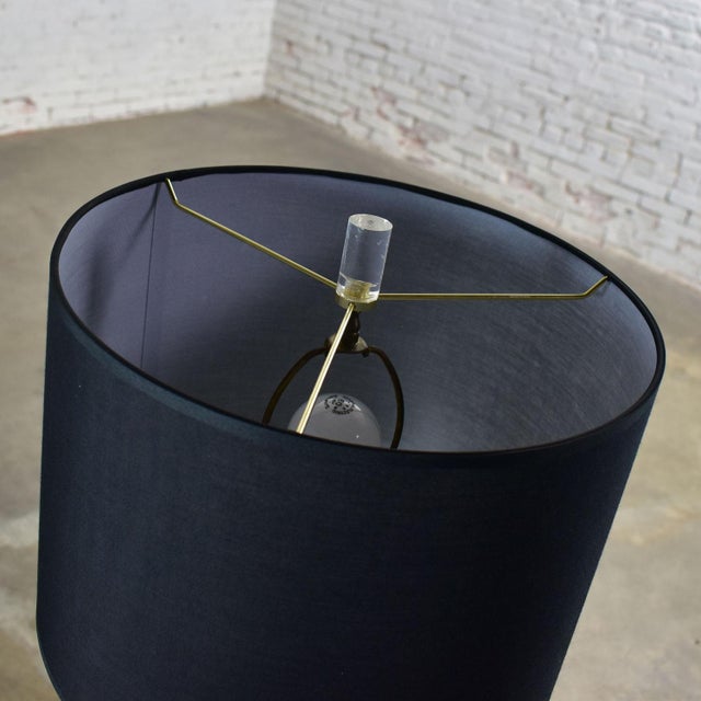 Vintage Mid-Century Modern Art Deco or Hollywood Regency Floor Lamp Lucite and Brass Plate Black Shade For Sale - Image 16 of 17