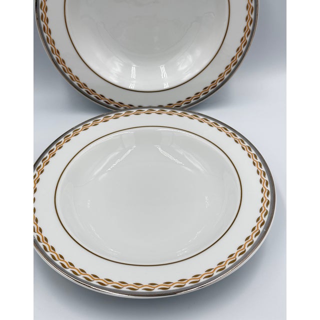 White Early 20th Century Thun Val St. Lambert Platinum & Gold Fine China Rimmed Soup Bowl Set For Sale - Image 8 of 9