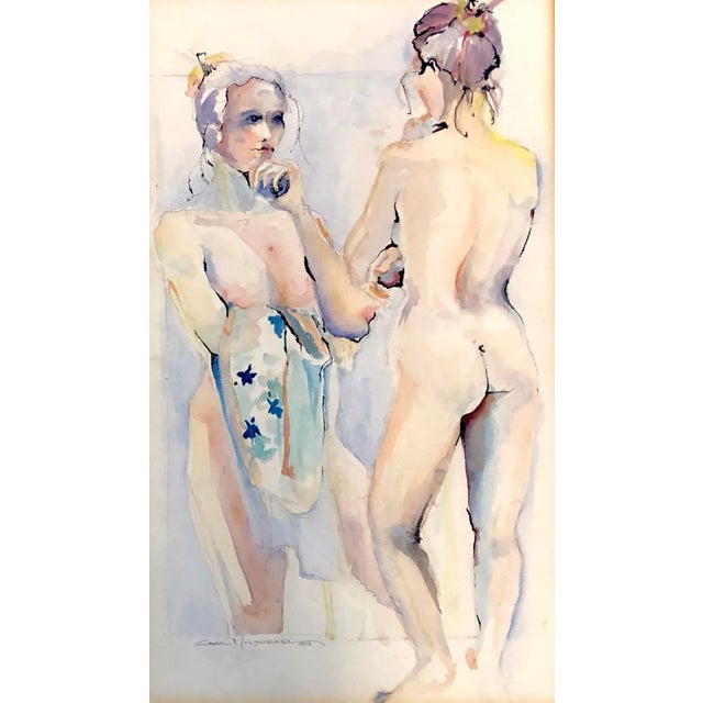 1970s Vintage 2 Figured Female Nude Original Watercolor Signed For Sale - Image 5 of 5