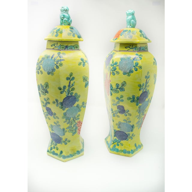 Chinese Hand Painted Ceramic Urns - a Pair For Sale - Image 4 of 12