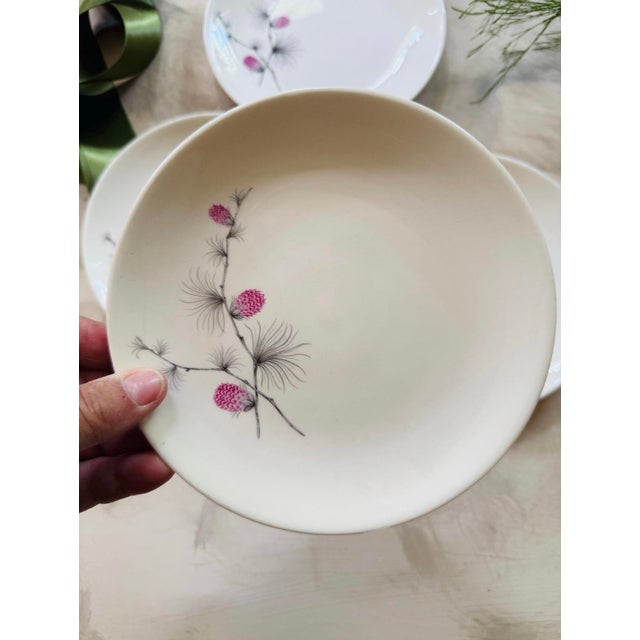Mid-Century Modern Vintage Mid Century Modern Pink Thistle Floral 6.5” Plates - Set of Four (4) For Sale - Image 3 of 9