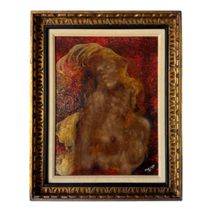 1960s Vintage Nude Woman Mixed Media Oil on Canvas Painting by Lester Russian