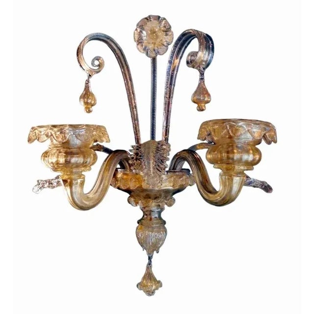 Art Nouveau Italian Murano Glass Wall Sconce in Blown Glass and Gold, 1950s For Sale - Image 13 of 13