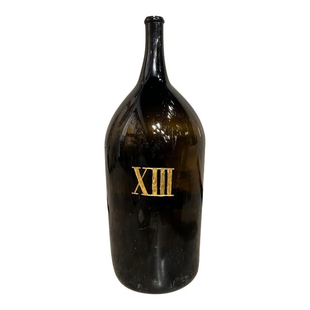Large Antique French Hand Blown and Painted Wine Bottle, Normandy, Circa 1880s For Sale