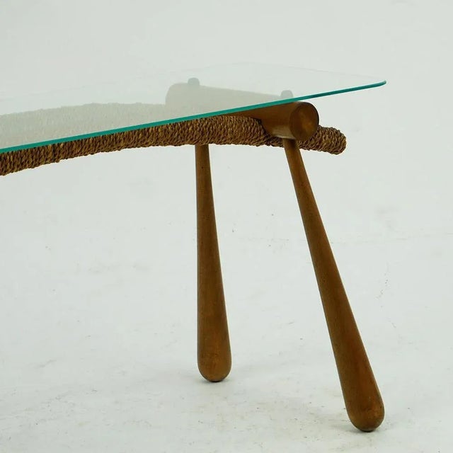 Mid-Century Austrian Beech Side Table with Cord and Glass Top by Max Kment, 1950s For Sale - Image 6 of 10