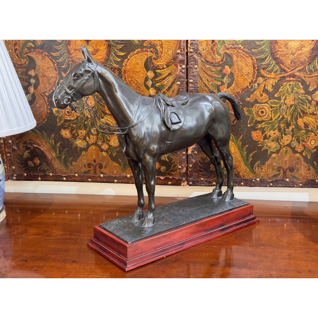 Dark Gray Large Cast Metal Horse Sculpture on Wood Plinth, First Half of the 20th Century For Sale - Image 8 of 10