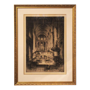 Early 20th Century English Engraving of the Interior of St. Etienne-Du-Mont in Paris by Howarth