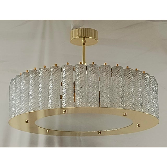 Mid-Century Art Glass and Brass Round Murano Chandelier and Pendant For Sale - Image 10 of 10