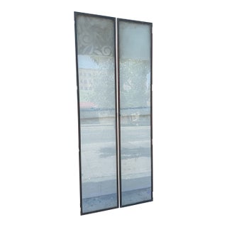 Pair of 1920s Art Nouveau Etched Glass & Metal Frame Doors For Sale