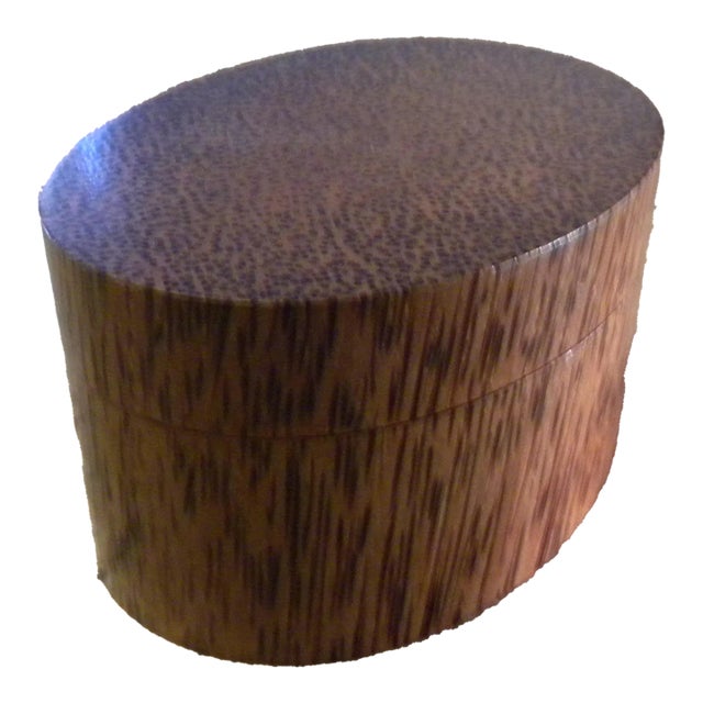 1990s Oval Palm Wood Trinket Box For Sale