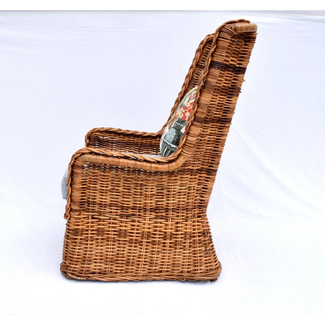 Chestnut 1960s Sculptural Braided Wicker Wingback Rattan Chair & Ottoman Set For Sale - Image 8 of 12