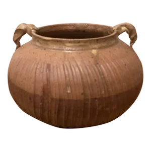 Vintage Stoneware Vessel/Vase With Swirl Handles, Artist Signed and Stamped